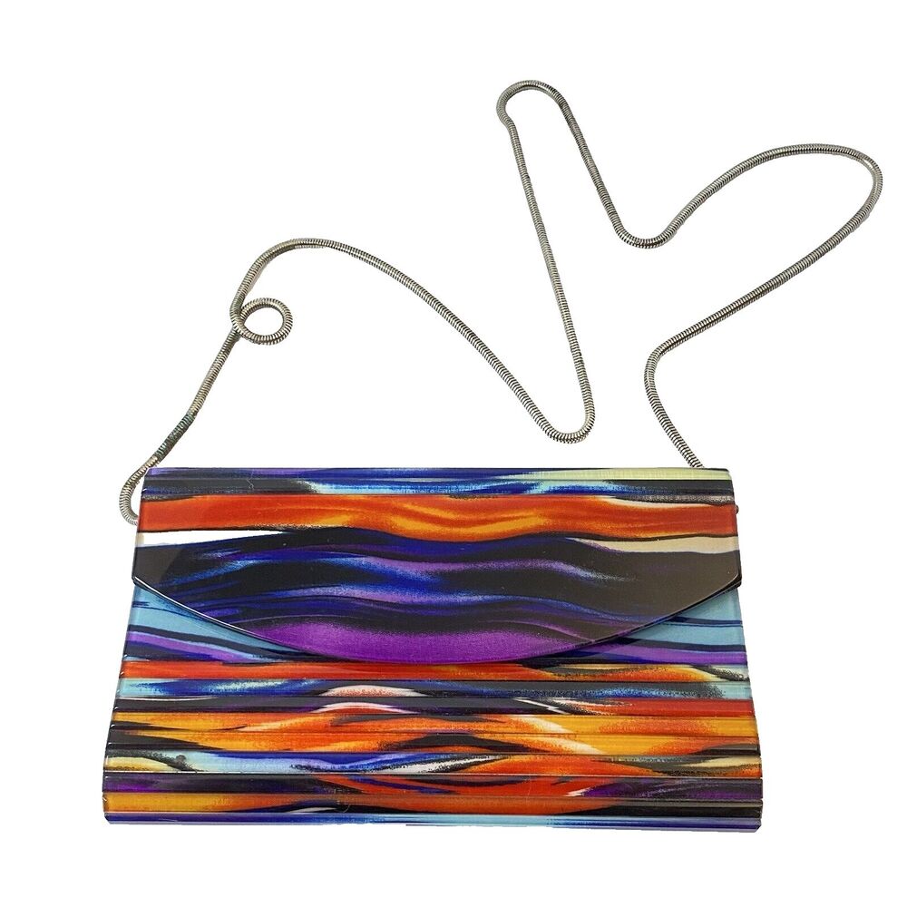 Sondra Roberts Vintage 80's Style Colorful Waves Lucite Acrylic Clutch Purse